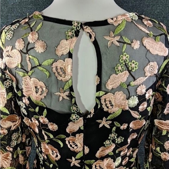 Embroidered Floral Illusion Dress, Minuet - Picture 5 of 9